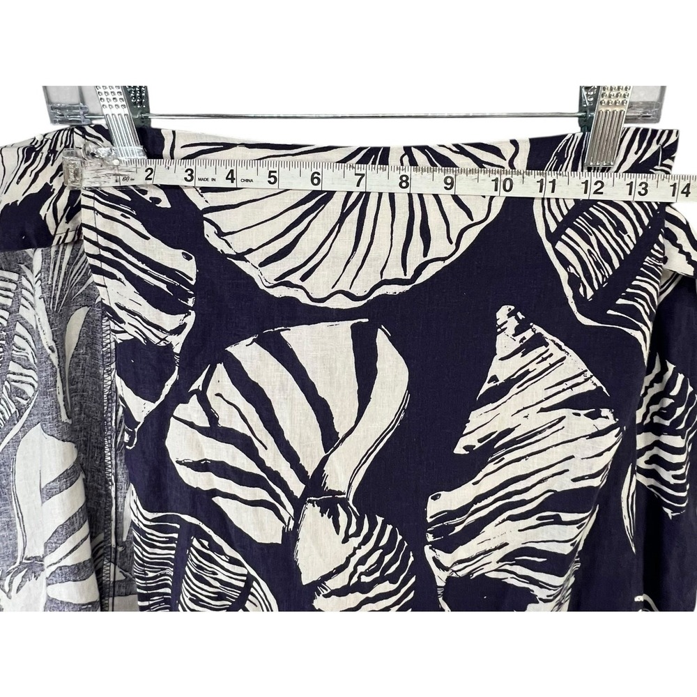 Nicole Miller Wrap Skirt XS Blue White Linen Blend Seashell Coconut Girl Resort - Picture 6 of 15